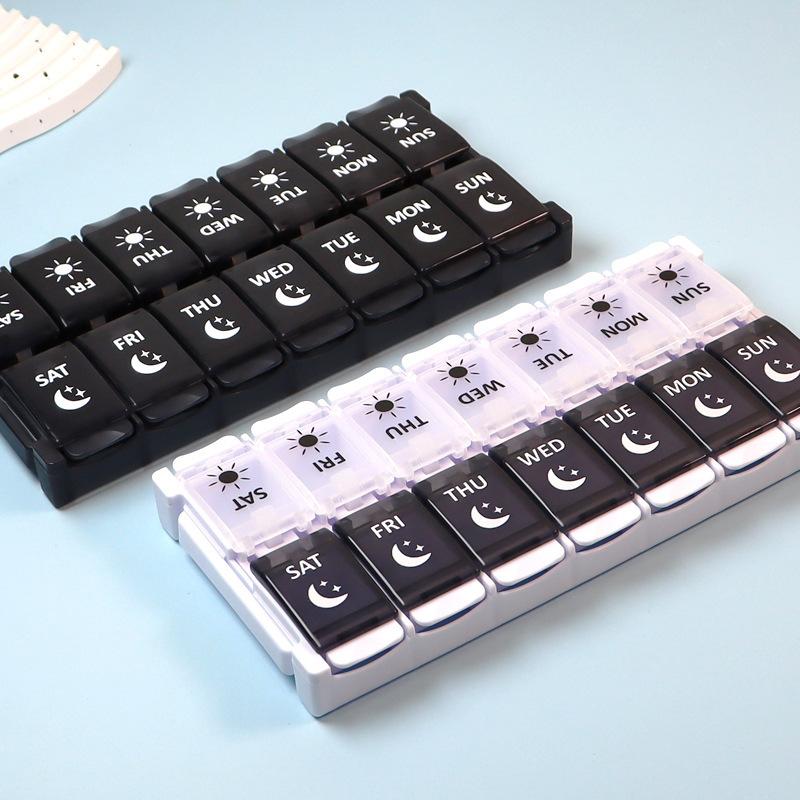 Rainbow Pill Dispensing Box 14-Compartment Press-Open 7-Day Colorful Pill Box Double Row Pop-Up Storage Easy Quick-Load Pill Box Household Portable Medicine Storage Box Dopamine Pill Boxes Large -Capacity Pill Dispensing Box Home