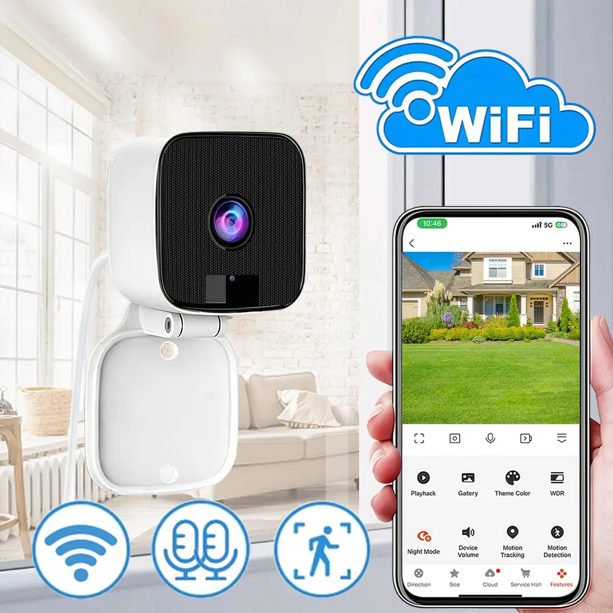 Smart Window Camera, 2.4GHz Indoor Security Camera with Real-Time Motion Alerts, Two-Way Audio, Infrared Night Vision, 24/7 Video Recording and Easy Installation for Home Office Farm Protection