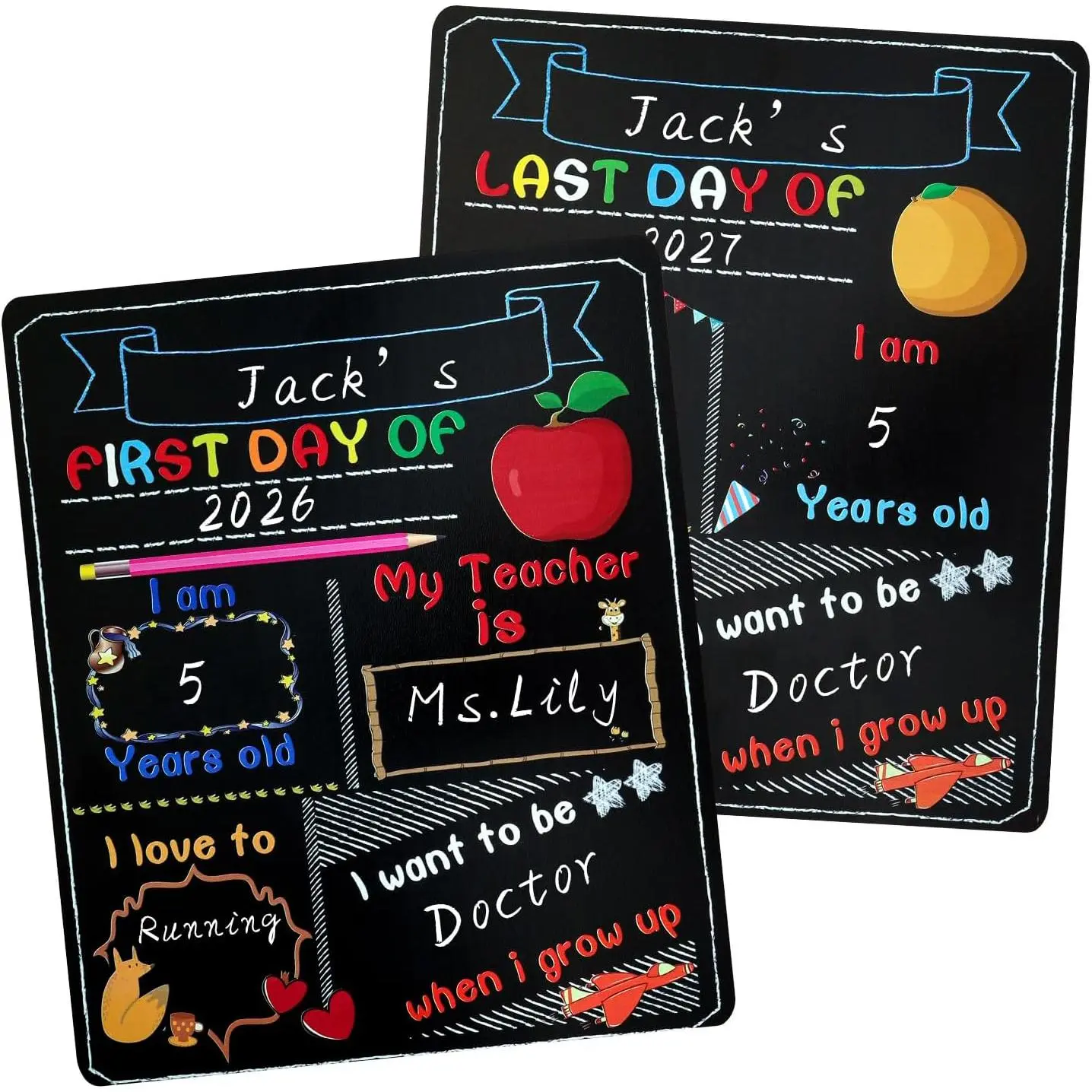 Double-Sided Chalkboard 10×12in First Last Day School Milestone Sign