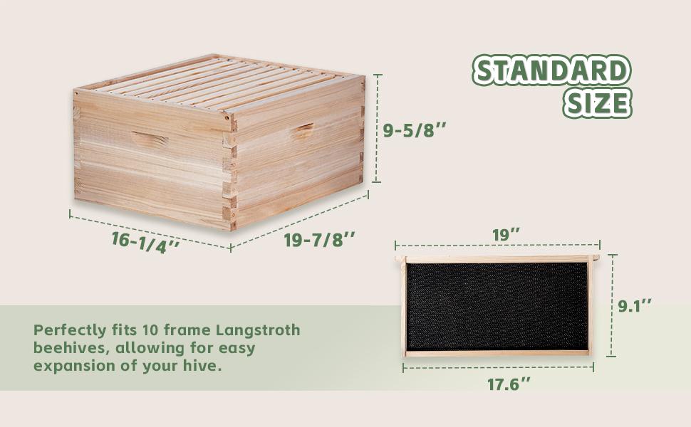 10 Frame Deep Beehive Box,Langstoth Deep Brood Bee Hive Box, Include Beehive Frames and Waxed Foundations