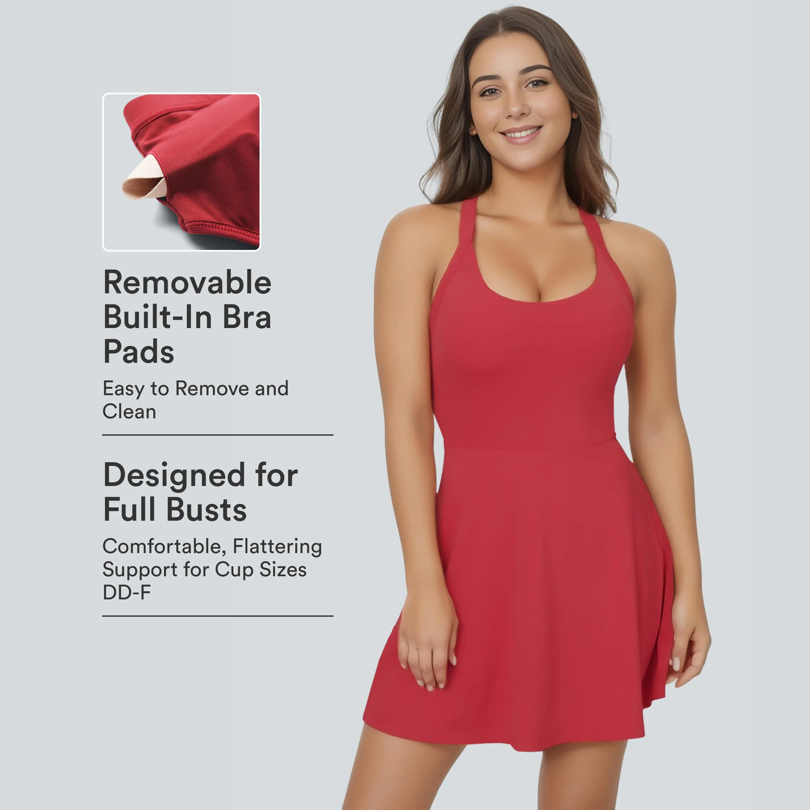 Halara Backless Twisted Flare Mini Dance Active Dress-D/DD/DDD/F Cups