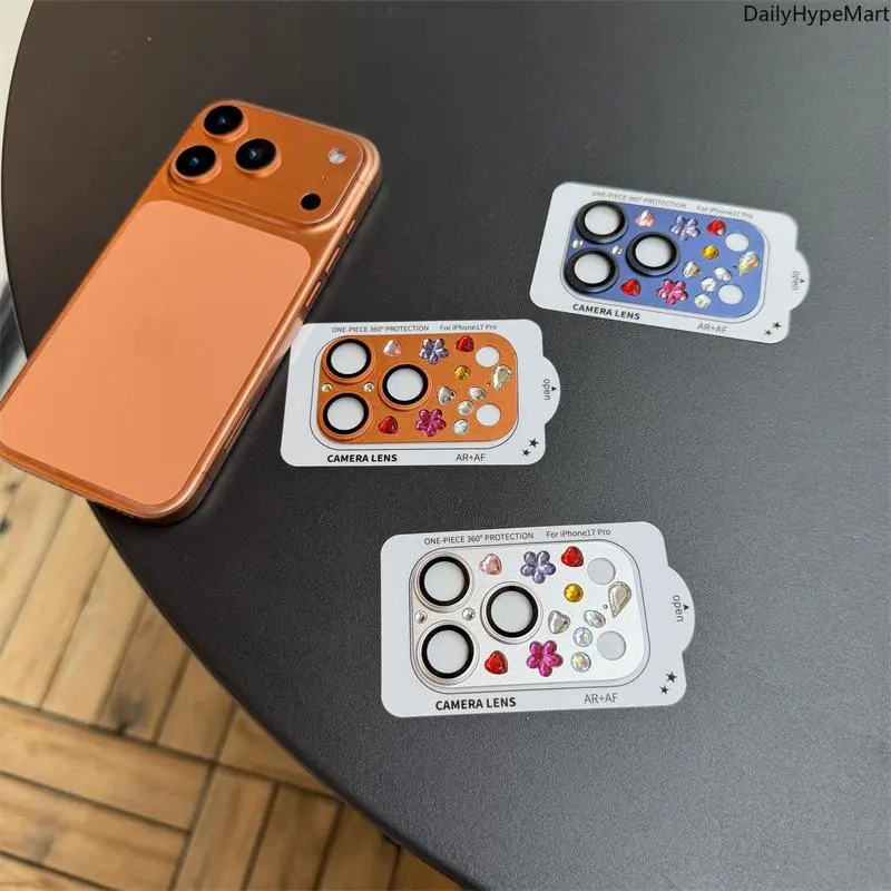Bling Diamond Pattern Full Coverage Camera Lens Protector for iPhone 17 Series - Unisex Street Fashion Tech Accessory with Protection, Lens Cover Compatible with iPhone 17/17 Pro, Camera Shield