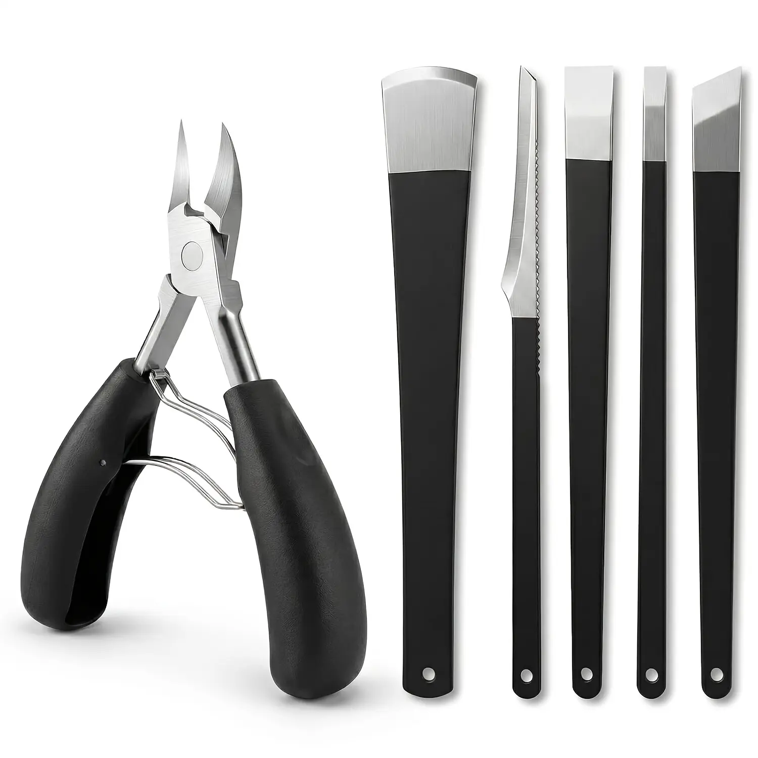 6Pcs Black Handle Professional Pedicure Kit Ingrown Toenail Nipper 5 Styles Callus Scrapers Dead Skin Thick Nail Removal Home Foot Care Tools