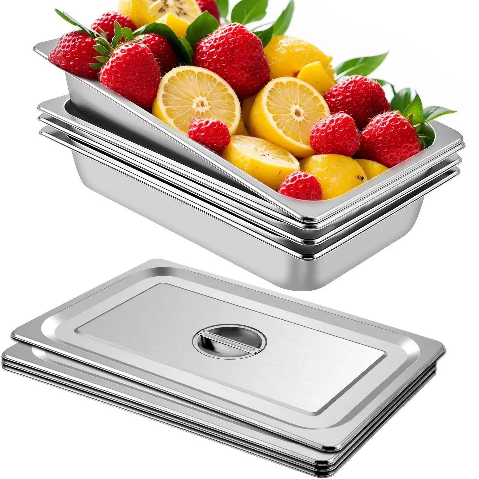 【Summerfinds】VEVOR 4 Pack Steam Table Pans 20.9 x 12.8 x 3.9 Inch Deep Steam Table Pan Full Size 13L Deep Food Container Stainless Steel Oven Tray Hotel Pans Anti-Jam Steam Table Food Pan