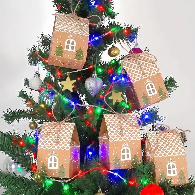 16pcs Christmas box Mini Kraft Paper Gift Boxes with Twine Closure - Christmas Tree Suitable for Wedding Favors, Party Decorations, Holiday Treat Boxes - Candy & Biscuit, Halloween
