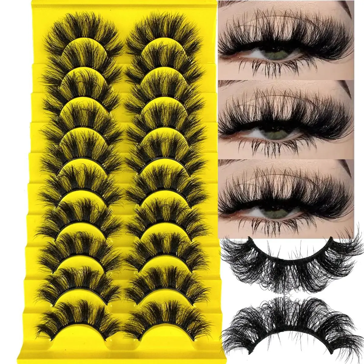 10 pairs of artificial mink false eyelashes, Dramatic volume eyelash, full dramatic eyelashes, thick and soft cat eye eyelashes, 10-18mm, suitable for beginners, reusable, black, Fake Lashes, creating a dramatic thickening effect
