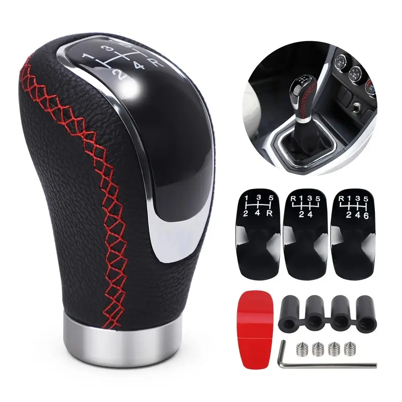 5/6 Speed Universal Automotive Replacement Manual Car Gear Stick Shift Knob Modified Stick R PU Leather Gearshift Head Gear Knob Set Shifter Knob