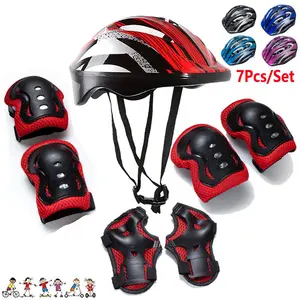 7PCS Youth Helmet Knee Elbow Pads Wrist Guard Sport Protective Gear Adjustable Scooter Skateboard Roller  for Boy Girl  Skateboard, Scooter, Skating