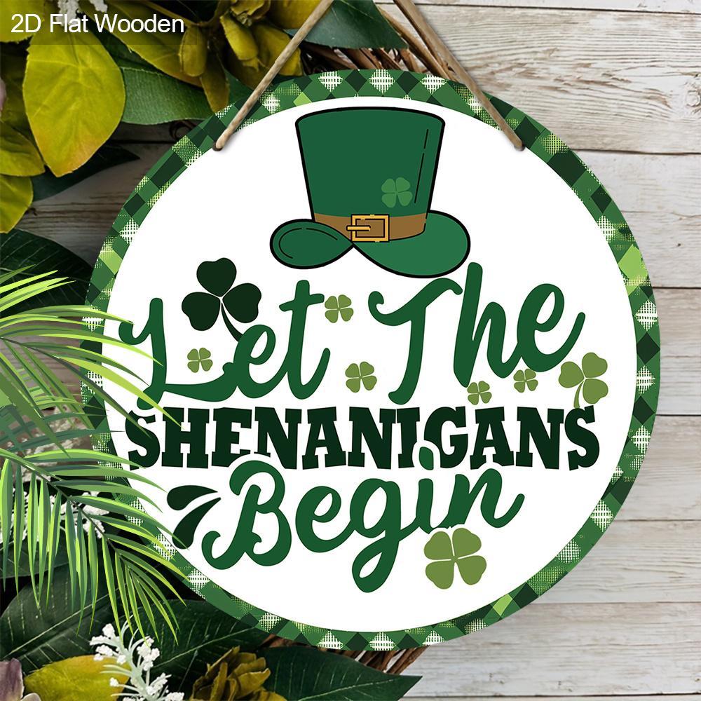 St. Patrick's Day Wooden Hanging Sign, 1 Count Lucky Decoration, Creative Clover Wall Sign for Front Door, Porch, Home, Office