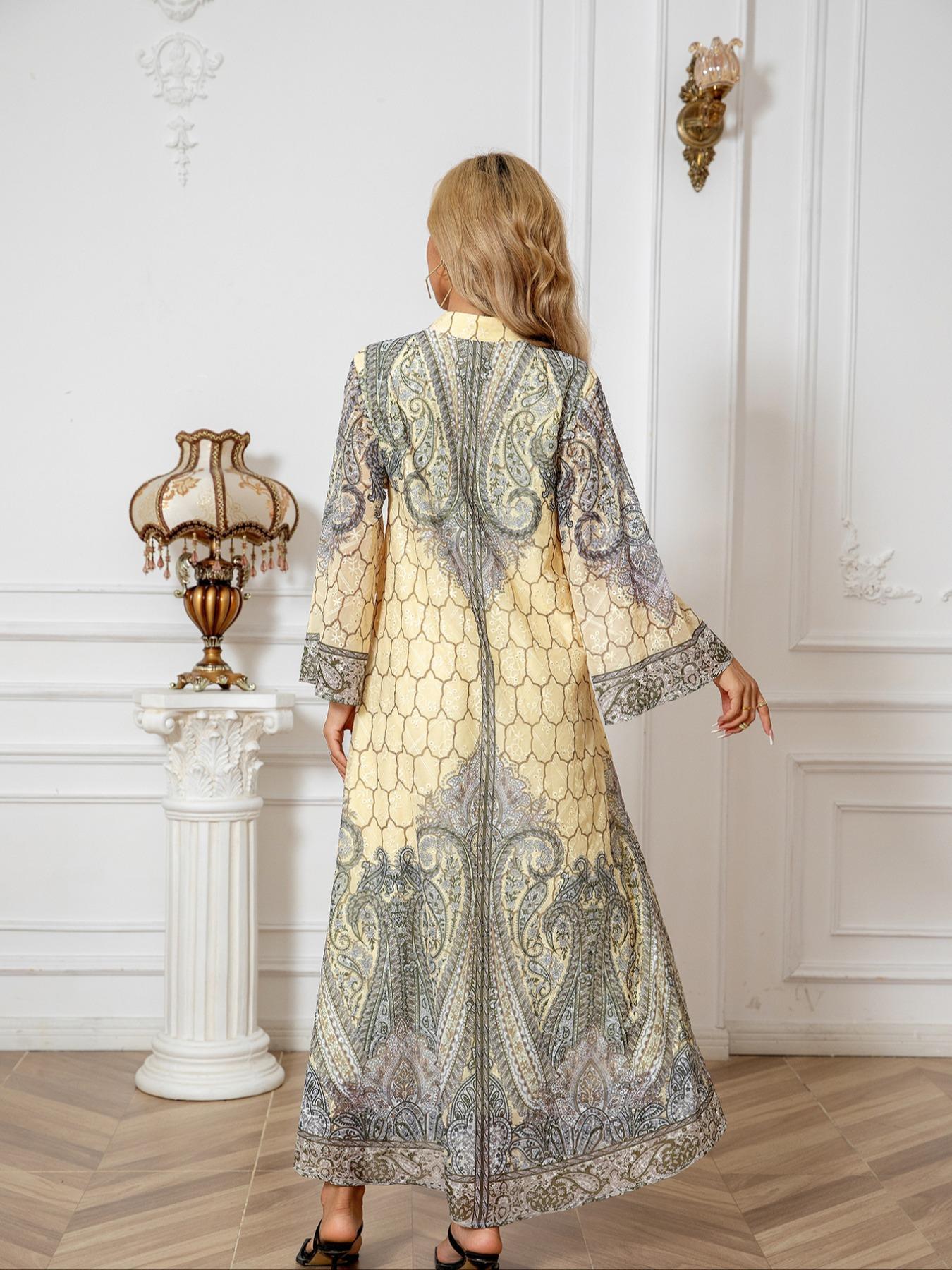 Women's All Over Print Long Sleeve Dress, Elegant Dresses, Elegant Long Dress for Party Holiday Wedding Guest, Ladies Clothes for All Seasons