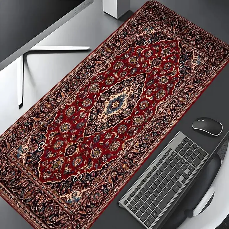 Vintage Floral Persian Rug Design Large Gaming Mouse Pad, Stylish Desk Mat Desk Protector with Non-Slip Rubber, Multi-Size for Laptop & Desktop Use, Office Corporate Work Desk Accessories Extended Large Gaming Desk Mouse Pad