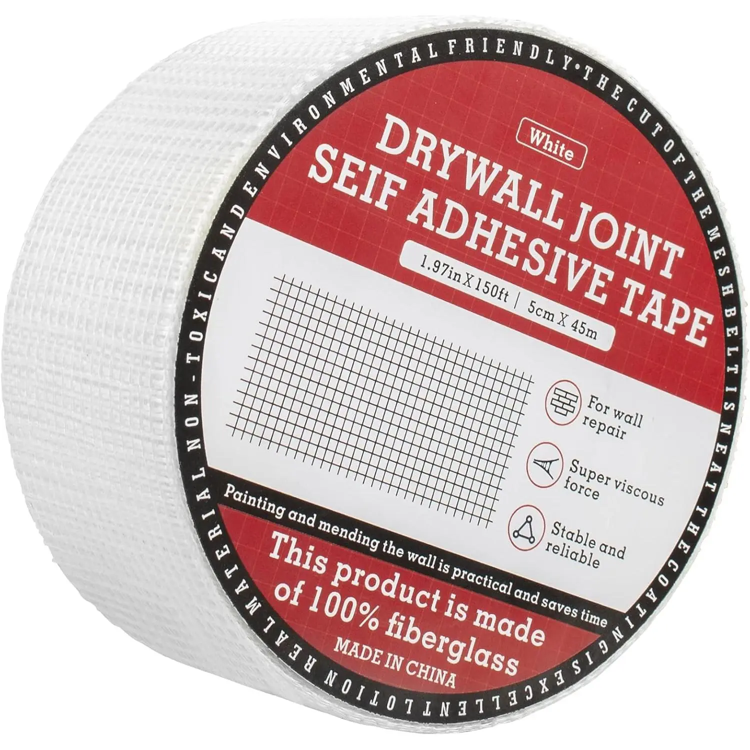 Drywall Joint Tape 1.97 in x 150 Ft, 13 Mesh Heavy-Duty Fiberglass Mesh Tape, Self-Adhesive Sheetrock Tape for Drywall Repair, Wall Crack Repair, Seam Reinforcement and Hole Patching