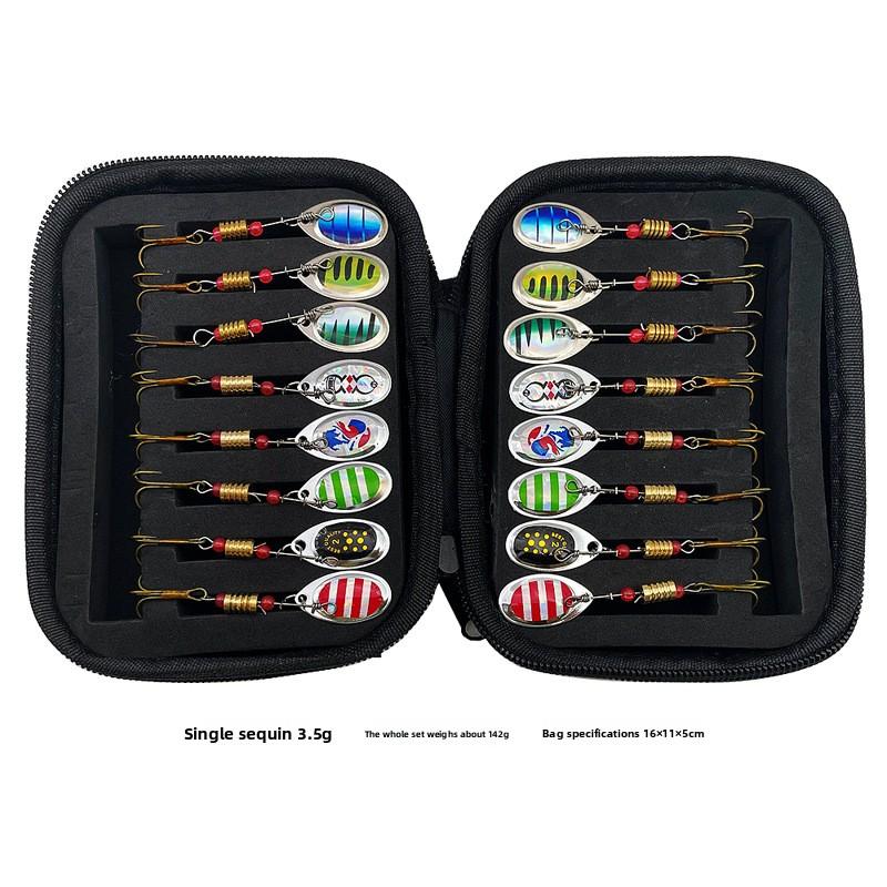 Lure bait rotating composite spinner fishing gear set, 16-piece metal lure spinner artificial bait set