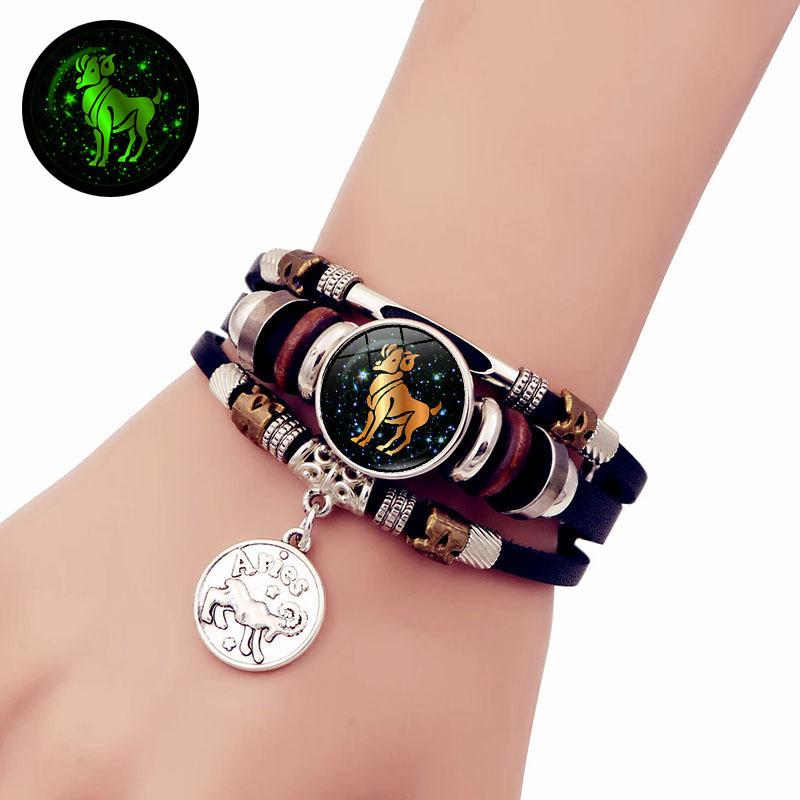 2025 latest luminous 12 constellation leather bracelet for men and women couples gifts handmade multi-layer beaded bracelet creative hand jewelry