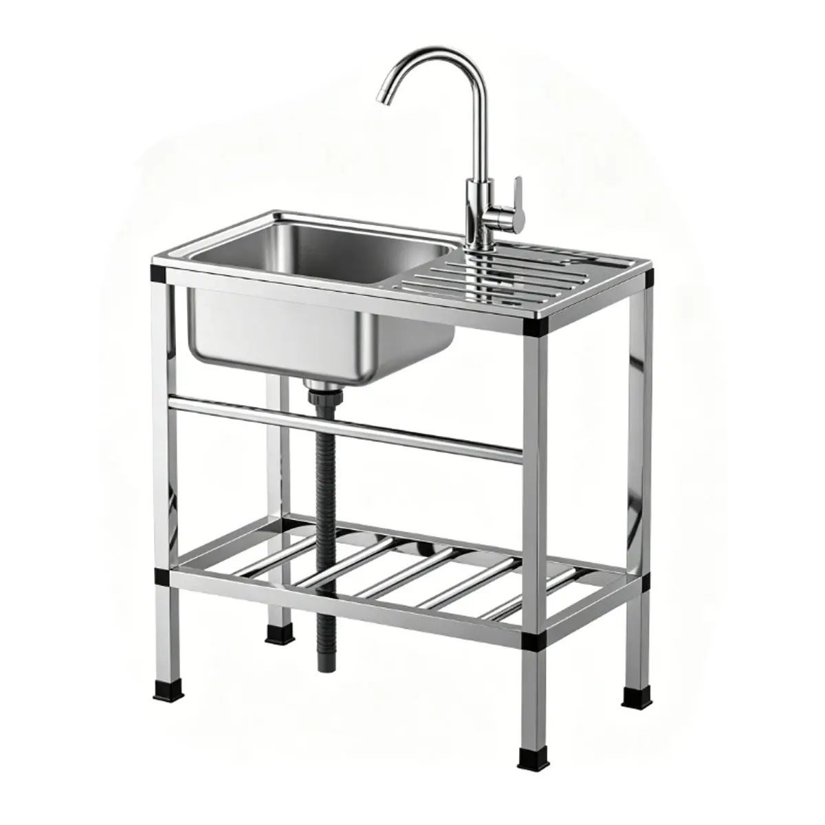 Freestanding Stainless Steel Outdoor Sink,Outdoor Garden Sink With Storage Rack And HoseConnection,Multipurpose Utility Sink For Garage, Kitchen, Backyard, Garden, Camping And Laundry Room