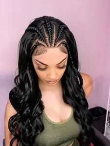 Malaika Pre-Styled Wave 13x4 Full Lace Front Fiber Braided Wig, No Glue Heat Resistant, Glueless Synthetic Wig, Wet Curl Lace Front, 26 Inches, Easy Wear, Suitable for Women