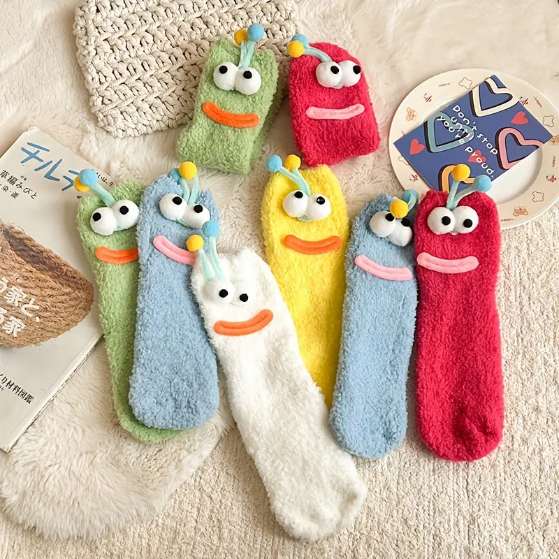 Funny Cute Cartoon Compression Socks, Ugly Cute Plush Socks, Thickened Mid-Calf Couple Socks, Warm Socks for Cold Feet, Soft Comfortable Autumn Winter Thermal Socks, Creative Gift for Family and Friends   Womenswear    Comic