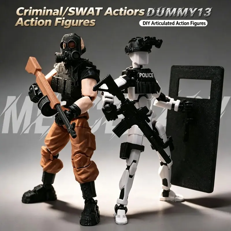 Dummy13 Action Doll Swat Team Vs Thieves Set, 13 Jointed Poseable Figures, Military Model with Accessories, Perfect Gift for Collectors