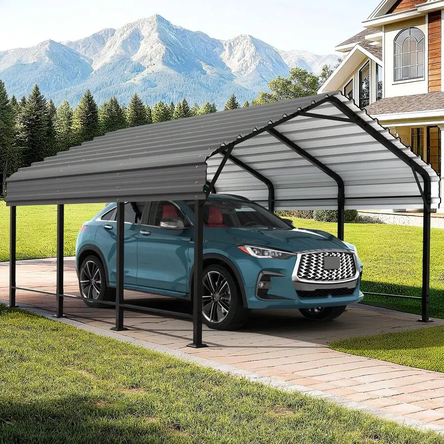 12X15 FT Carport, Metal Carport Upgraded Extra Large Garage, Heavy Duty Carport Canopy With Galvanized Steel Roof And Frame Pickup, Boat, Car And Tractors