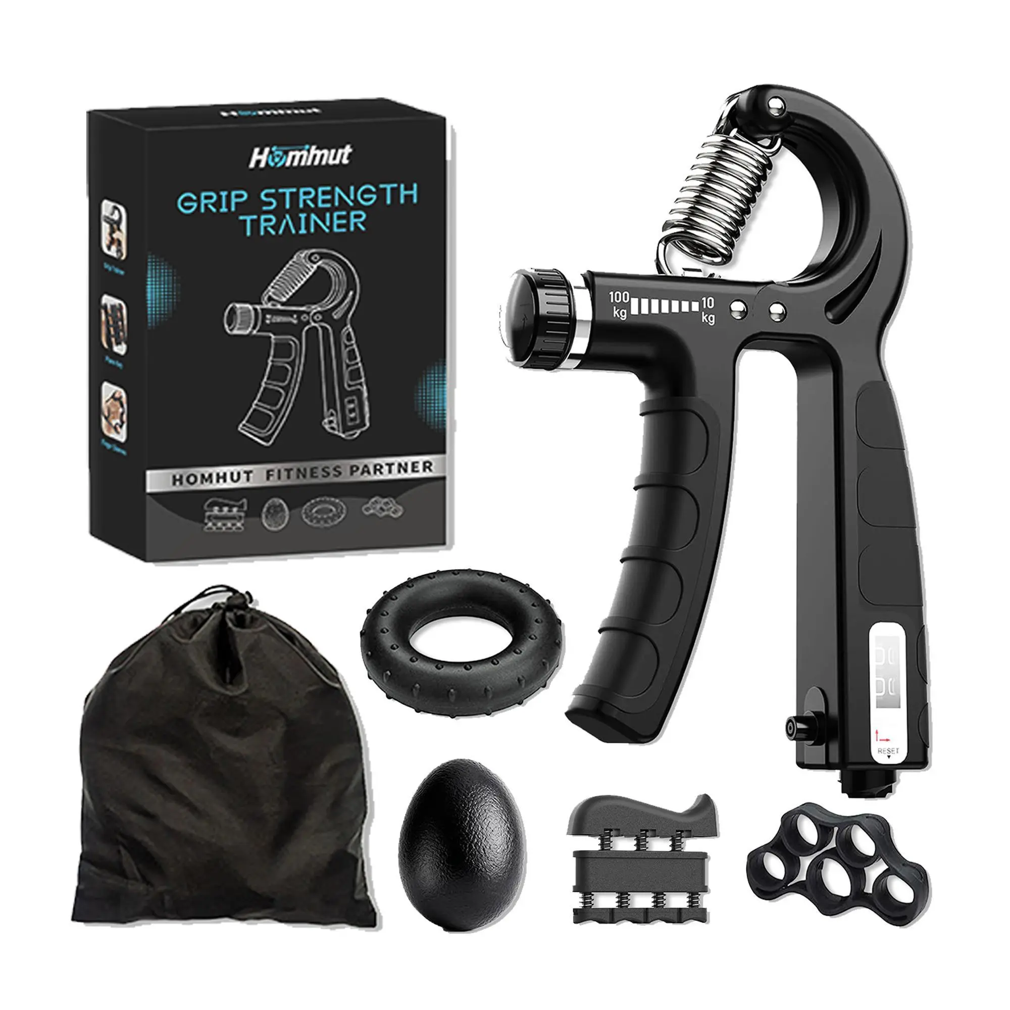 6-in-1 Adjustable Workout Hand Grip Strengthener Kit - Enhances Grip Strength, Custom Fit Finger Exerciser, Physical Therapy Support for Rehabilitation, Specialty Kitchen Utensil Accessory