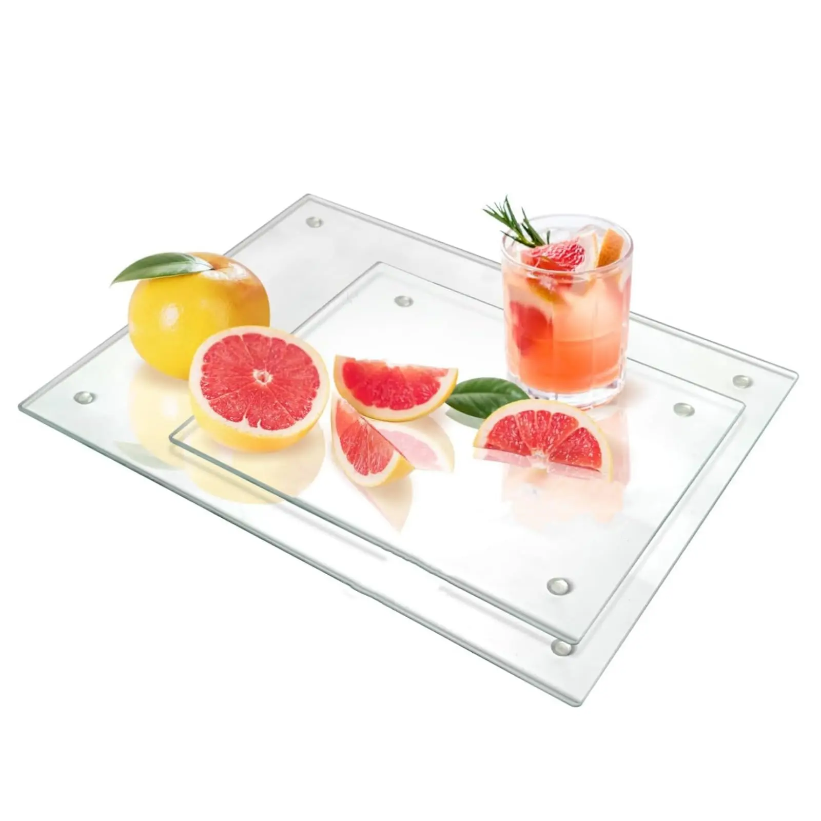 Garvee Set of 2 Tempered Glass Cutting Boards with Rubber Feet, Non-slip Rectangular Plate, Transparent Glass Countertop Board, Long-lasting Transparent Tray, Resistant to