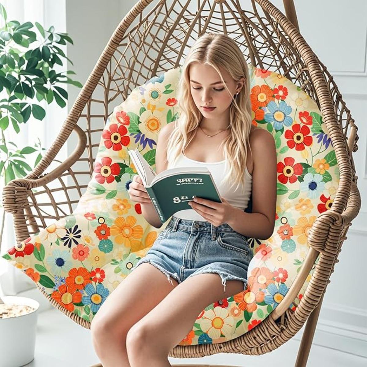 Waterproof Egg Chair Cushion Replacement Outdoor Hanging Chair Cushion 47x35x7 Inches Thicken Egg Chair Cushions with Ties