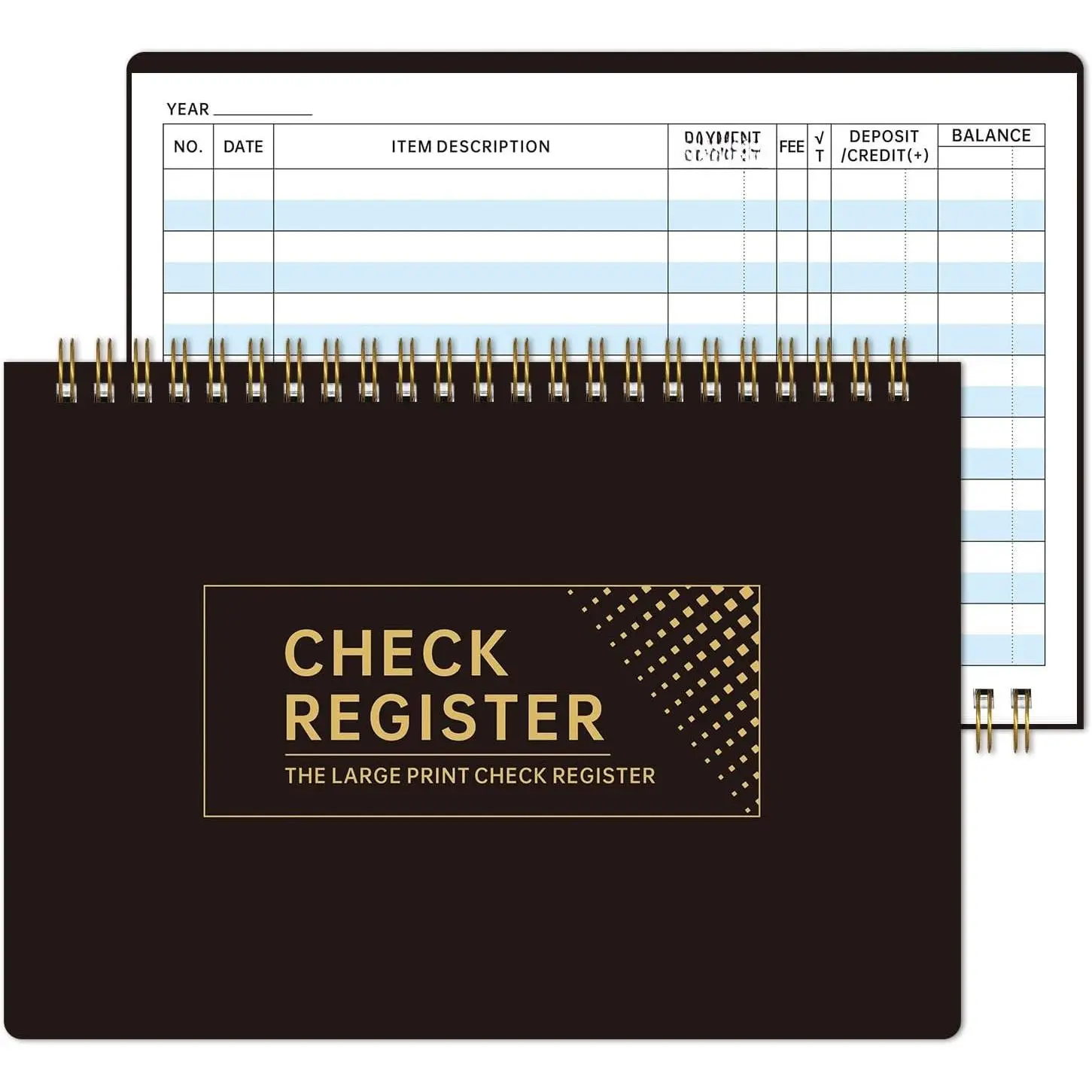 Checkbook Register Book, Large Print Spiral Bound 8.5” x 6” Financial  with Extra Wide Columns for Personal Checks, Debit Card Transactions, Deposits & Running