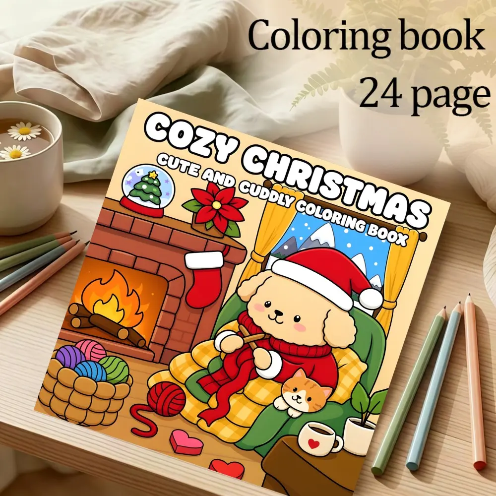 Christmas Theme Coloring Book, 24 Original Designs, 7.9in X 7.9in, Thick Paper, Perfect Gift for Christmas, New Year, Parties