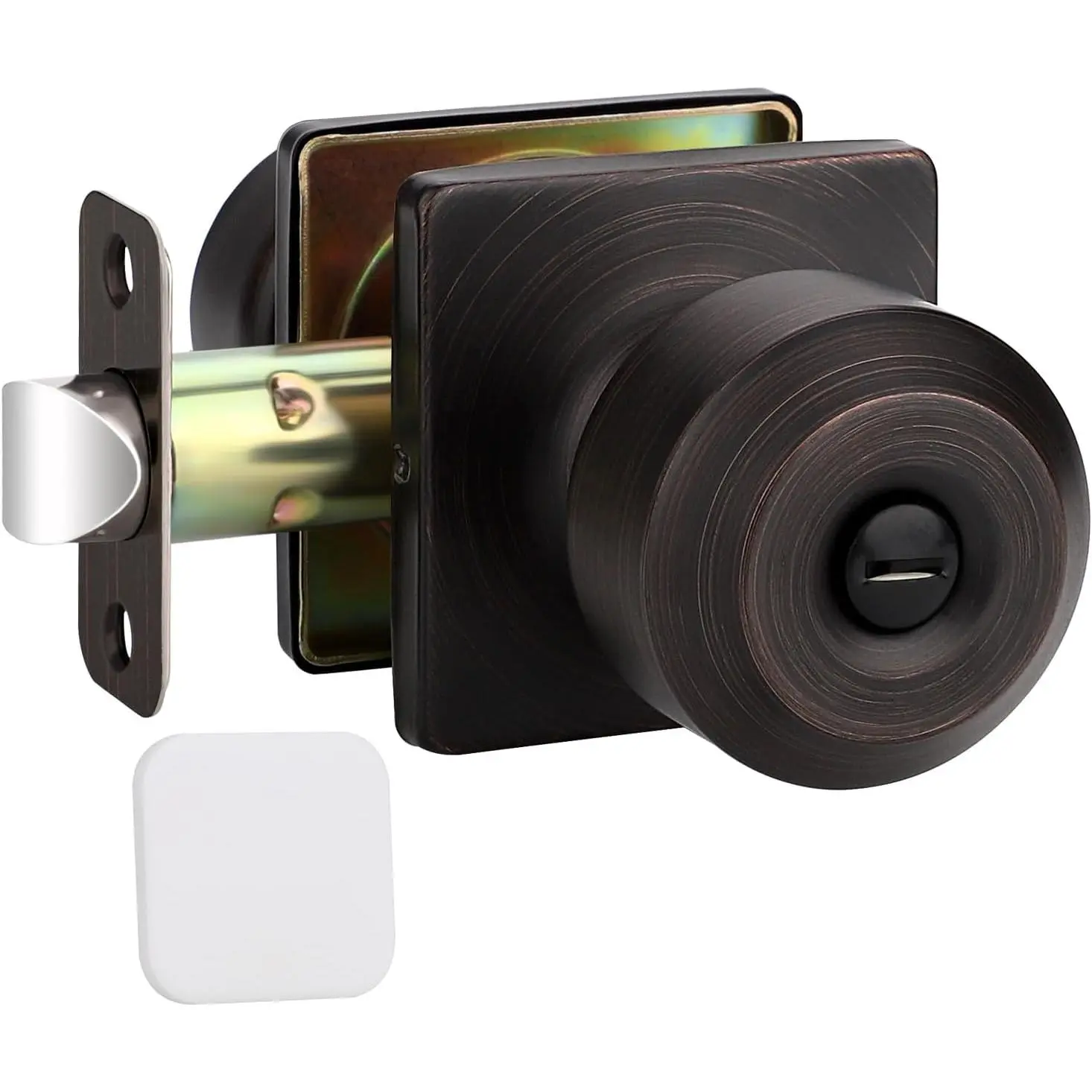 1 Pack Oil Rubbed Bronze Door Knob,  Door Knobs Interior | Door Locks for Bedroom/Bathroom | Keyless Round Door Knob-Square Base |  for Left or Right Handed Doors