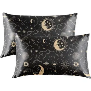 Satin Pillowcase for Hair and Skin Queen - Black Printed Silk Pillow Cases 2 Pack 20x30 inches - Satin Pillow Cases Set of 2 with Envelope Closure, Gifts for Women Men