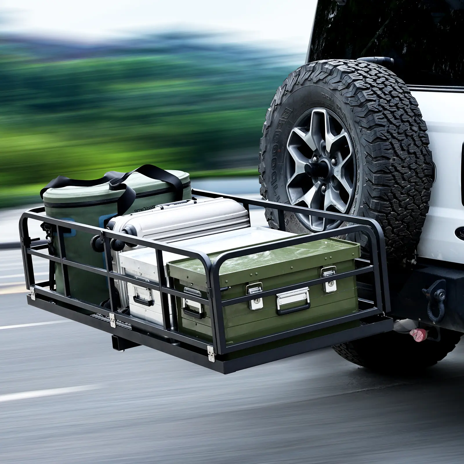 Heavy Duty Folding Hitch Cargo Carrier with Wheels & Handle, 60" x 26" x 4.7" Steel Luggage Rack Basket, 750 lbs Capacity, for 2" Receiver - Fits SUV, Truck, Trailer, RV - Rust-Resistant Vehicle Cargo Carrier