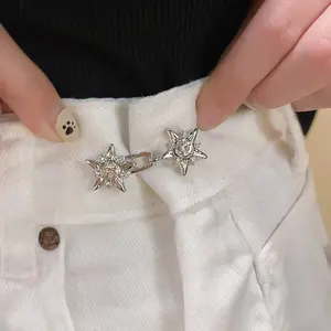 New Star Shaped Waist Buckle Pair, No Sew No Nail Detachable Adjustable Waist Resizer, Reusable Waist Cinch Tool for Jeans Pants Skirts, Instant Waist Tightening & Loosening Clothing Alteration Accessory