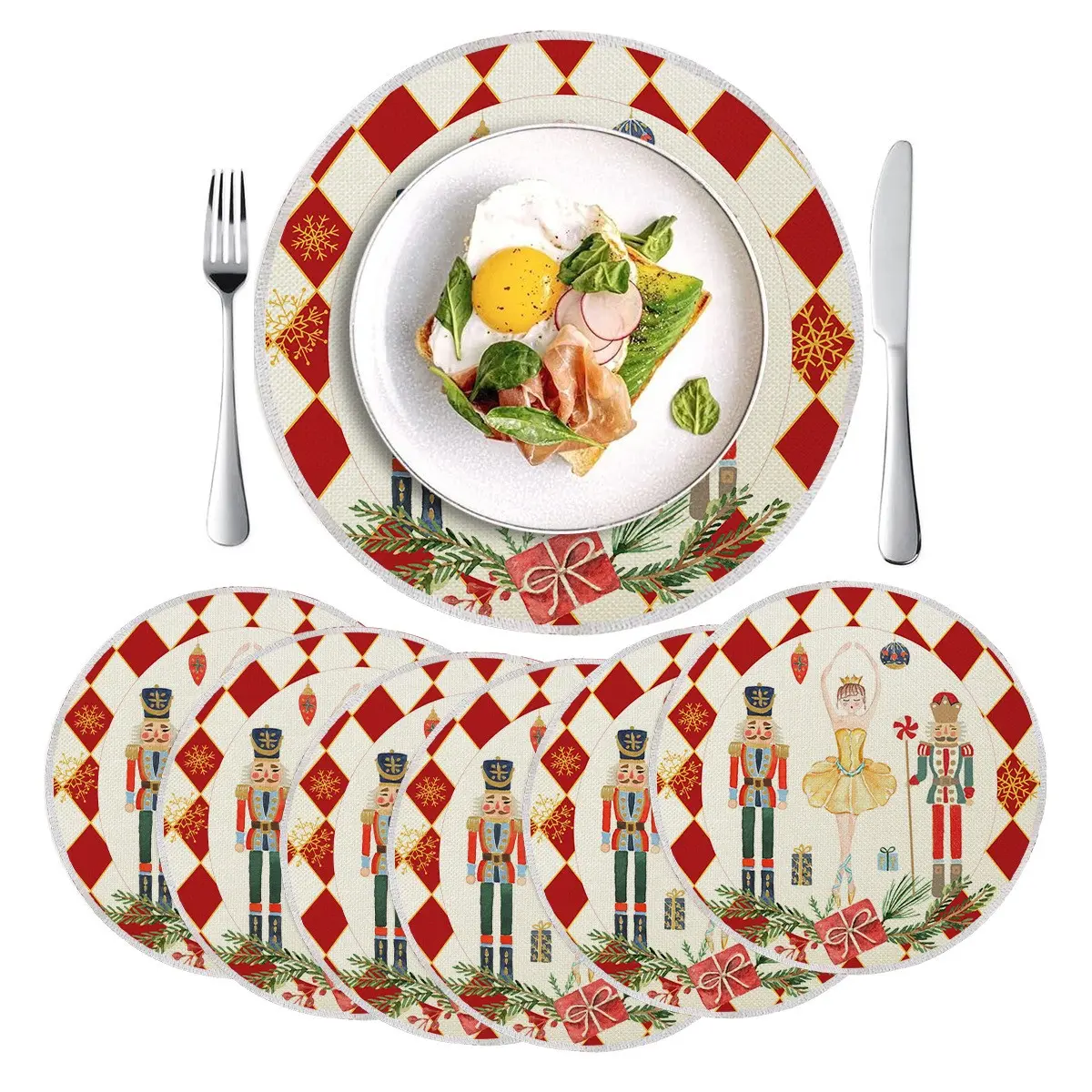 Christmas Nutcracker Round Placemats Heat Resistant Table Mats Washable Dining Table Decor Xmas Christmas Tree Holiday Party Tableware Decorations Indoor Kitchen Dinner Table Decor Gift For Family Winter Home Decor