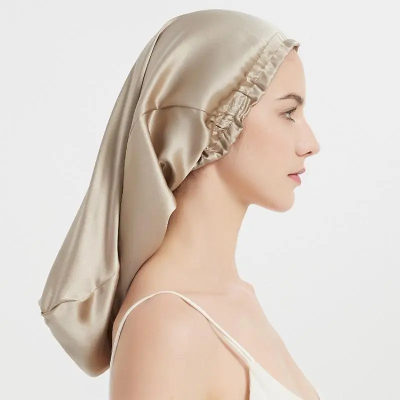 Women's 100% Mulberry Silk Oversize Sleep Bonnet - Extra Large Cascade Cap Haircare Tool, Frizz Control for Long/Curly/Wavy Hair, Hydrating Nighttime Use to Reduce Breakage, Sports Headband Accessory Gift