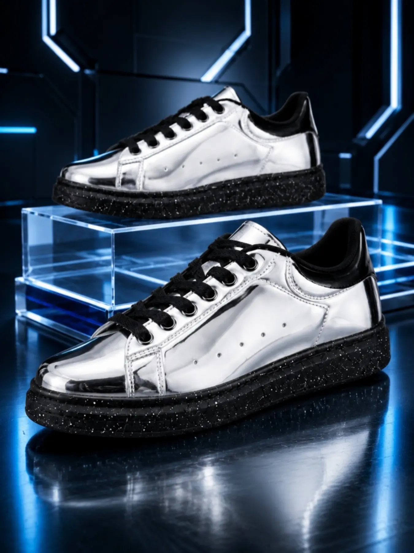 Girls' Fashion Board Shoes, Cool Laser Trendy Sneakers, Teen Streetwear Casual Couple Shoes, Sports Shoes, Must-Have for Youthful Style