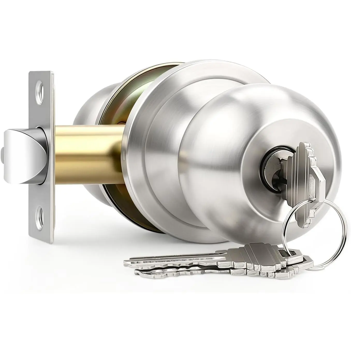 1 Pack Keyed Entry Door Knob with Lock, Interior and Exterior Door Lock, Standard Ball, Satin Nickel Door Knobs with Different