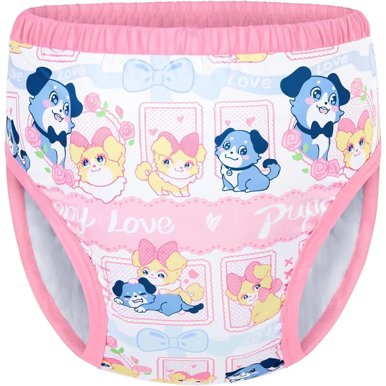 Soft Silky Underwear Comfortable Washable Reusable Waterproof Adult Training Pants - Puppy Love Blue M