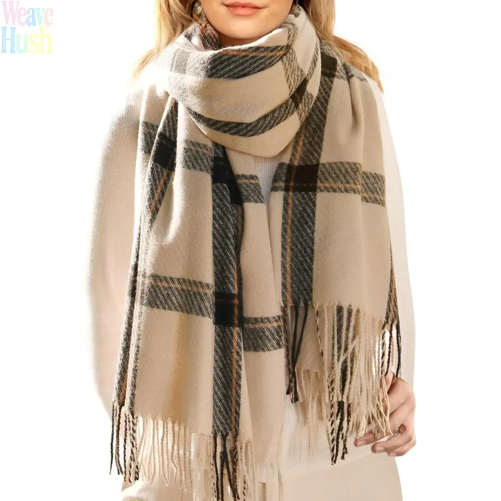 Women’s Oversized Wrap Shawl - Classic Plaid, Cashmere Feel, Luxury Look, Soft Scarf with Elegant Tassel Details, Warm Thick Winter Bag Accessory for Daily Layering, Tassel Ends, Layering Piece, Shawl Scarf
