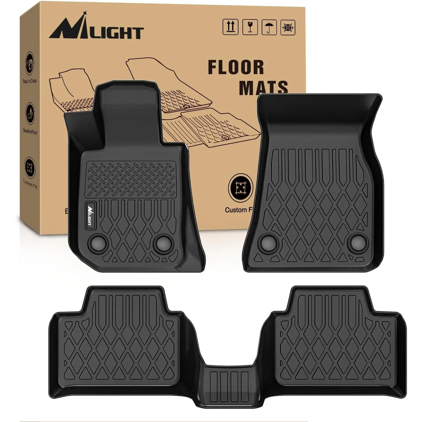 Nilight Synthetic All Weather Anti-Slip Waterproof Car Floor Mats - CNC Cut Vehicle-Specific Custom Fit for BMW 3 Series G20 330i 330i xDrive RWD Sedan 2019-2025, Heavy Duty Liners, Raised Lip, Channels, Easy to Clean, Lifetime Service, All Weather Mats,