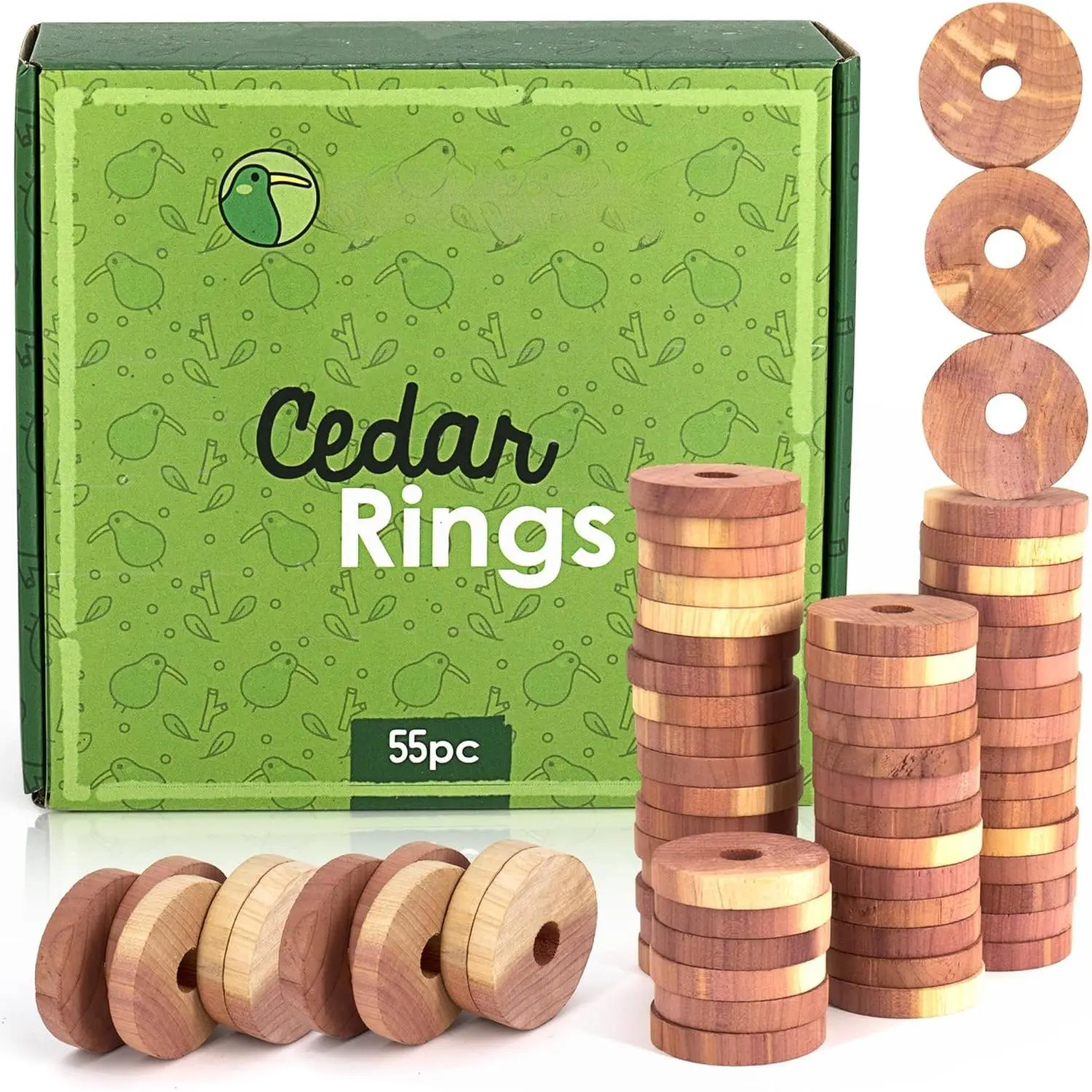 Cedar Blocks for Clothes Storage - 55 Pack Cedar Rings -   Aromatic Cedar for Closets & Drawers - Red Cedarwood Oil Scented Chips with Sandpaper - Cedar Planks Freshener Deodorizer