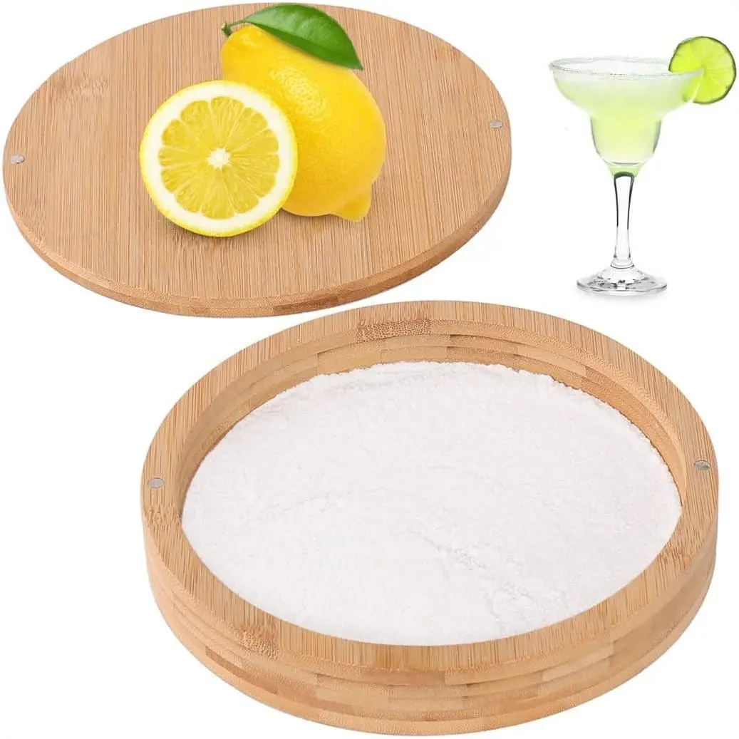 Margarita Salt Rimmer Set with Lid - Bamboo Salt Rimmer for Cocktails - Bar Party Glass Rimmering for Drinks, Cocktail Sugar Rimmer, Margarita Salt Container for Bar Salt and Sugar Rimmer Spice Box