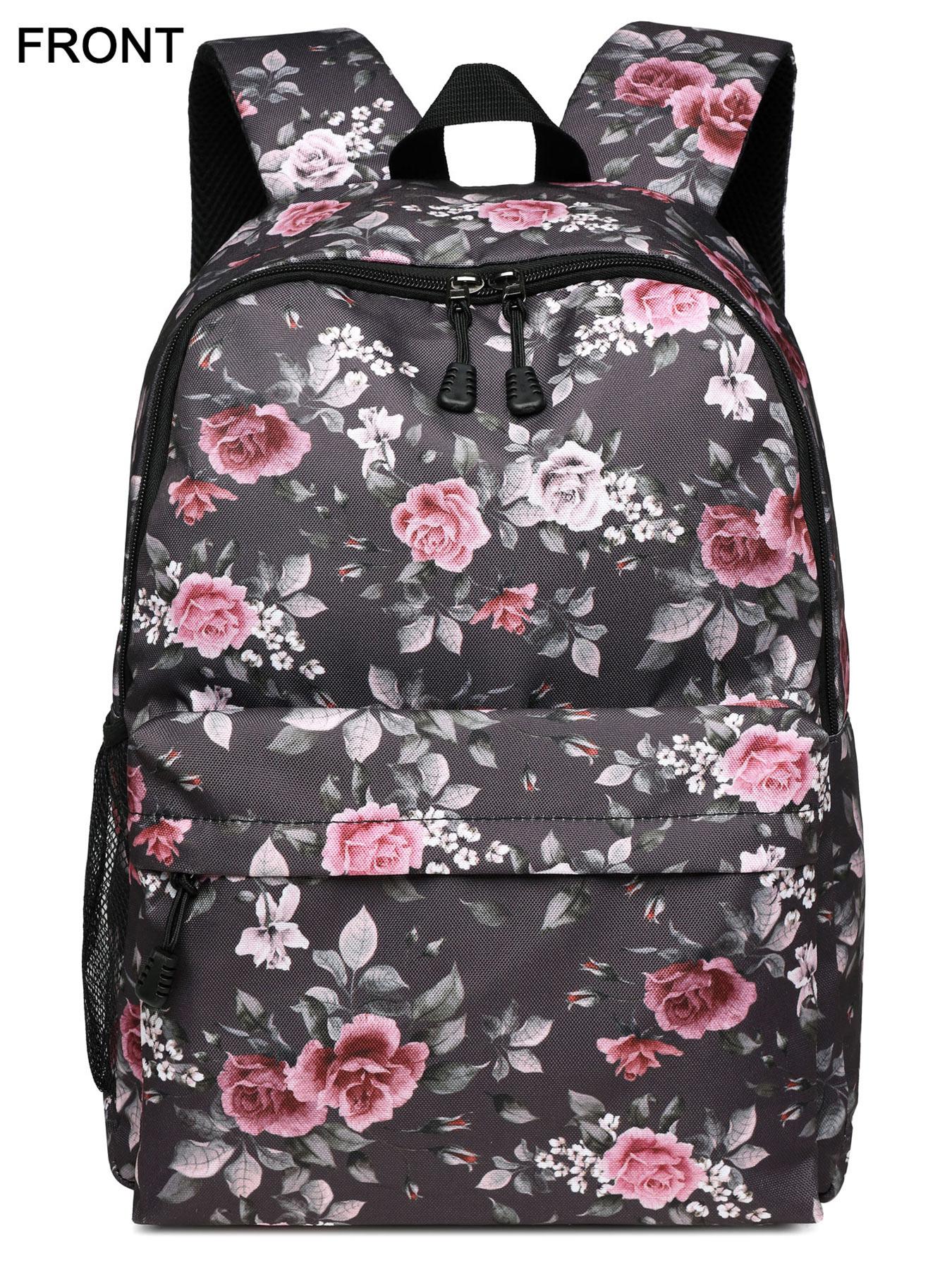 Large Capacity Waterproof School Backpack, Rose Pattern Laptop Bag, Multifunctional Travel Bag for Men & Women, Lightweight College Backpack