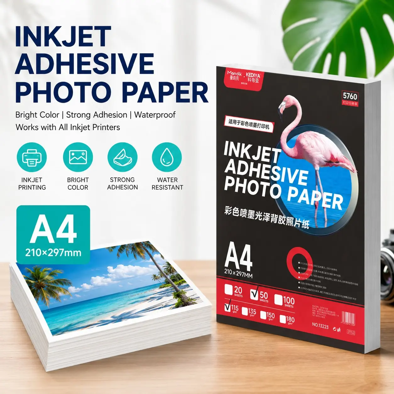 A4 Inkjet Compatible Self-Adhesive Glossy Finish Photo Paper 115gsm 50 Sheets, Firebird Packaging Design Waterproof Backed Photo Stickers, Self-Adhesive Photo Paper