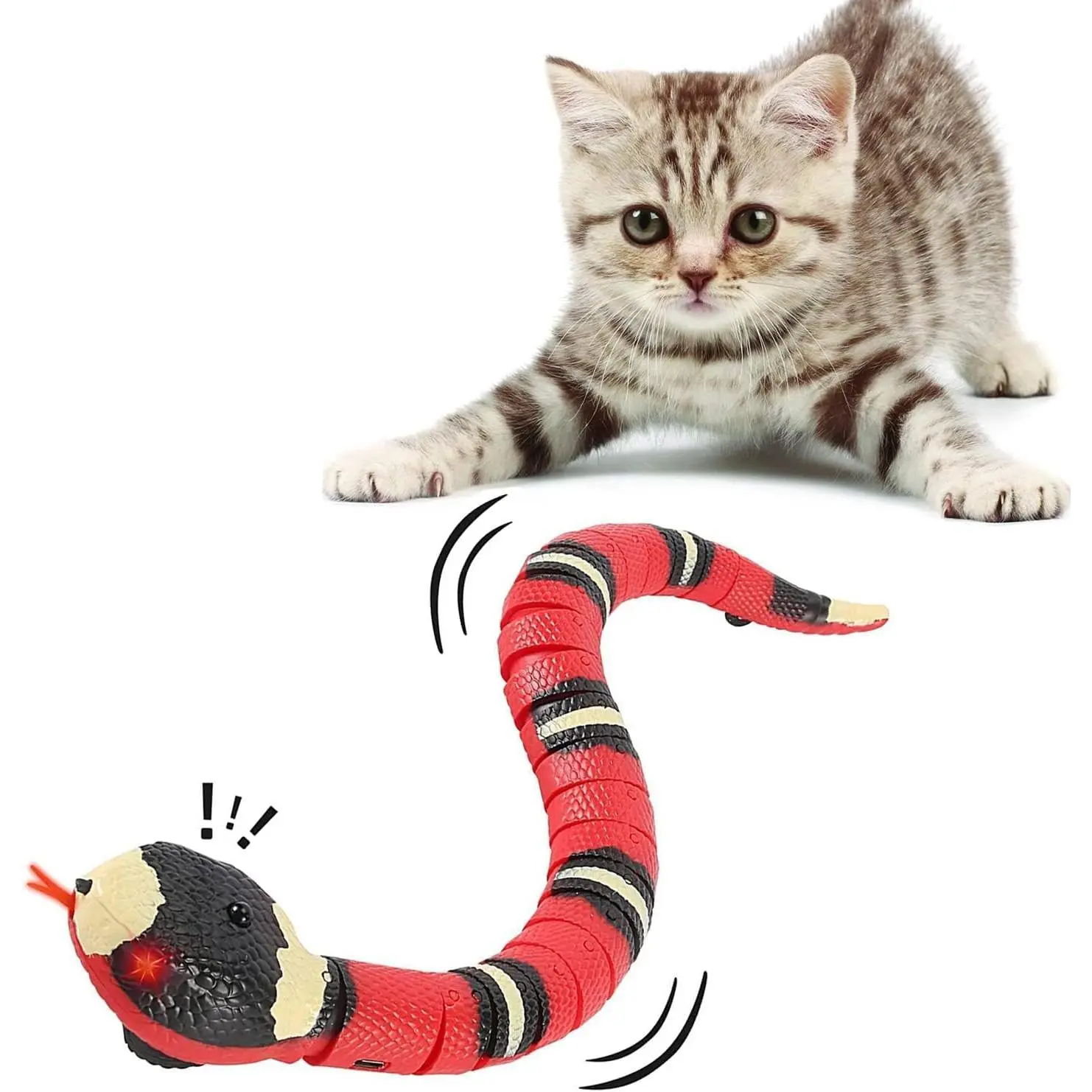 Interactive Smart Sensing Snake Toy  Cats, Dogs &Kids - USB Rechargeable, Automatically Senses Obstacles - Electric Toy Gift & Prop  Halloween, Christmas & April Fools New model