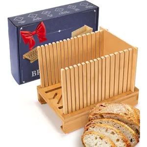 Adjustable Bread Slicer – Premium Cross-Laminated Bamboo, High 6.1" Guides, 3 Width Settings, 2 Slice Thicknesses – Folds Flat – Perfect for Sourdough, Homemade Loaves & Bagels