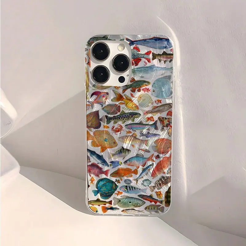 Vintage Watercolor Fish Print Soft TPU Phone Case - Scratch Guard Protect Cover, Mobile Phone Accessories, 1-Piece Design for iPhone 17/16 Pro/15/14/13/12/11 Pro Max, iPhone Series Fashion Gift Idea