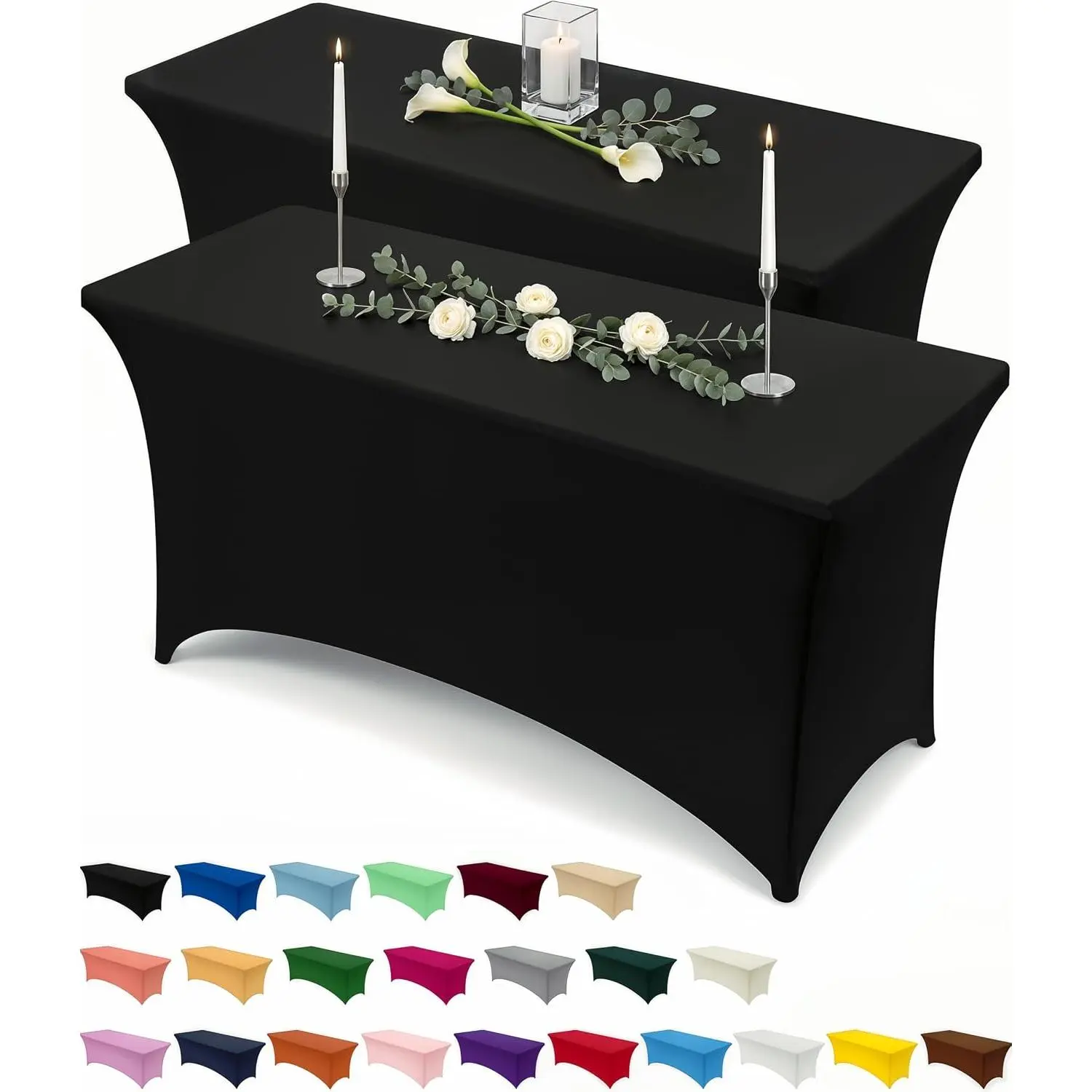 Spandex Tablecloth 2 Pack [6FT, Black] Tight, Fitted, Washable and Wrinkle Resistant Stretch Rectangular Table Cover for Event, Wedding, Banquet & Parties [72Lx30Wx30H Inch]| Tight, Fitted, Washable and Wrinkle Resistant Stretch Rectangular Table Cover fo