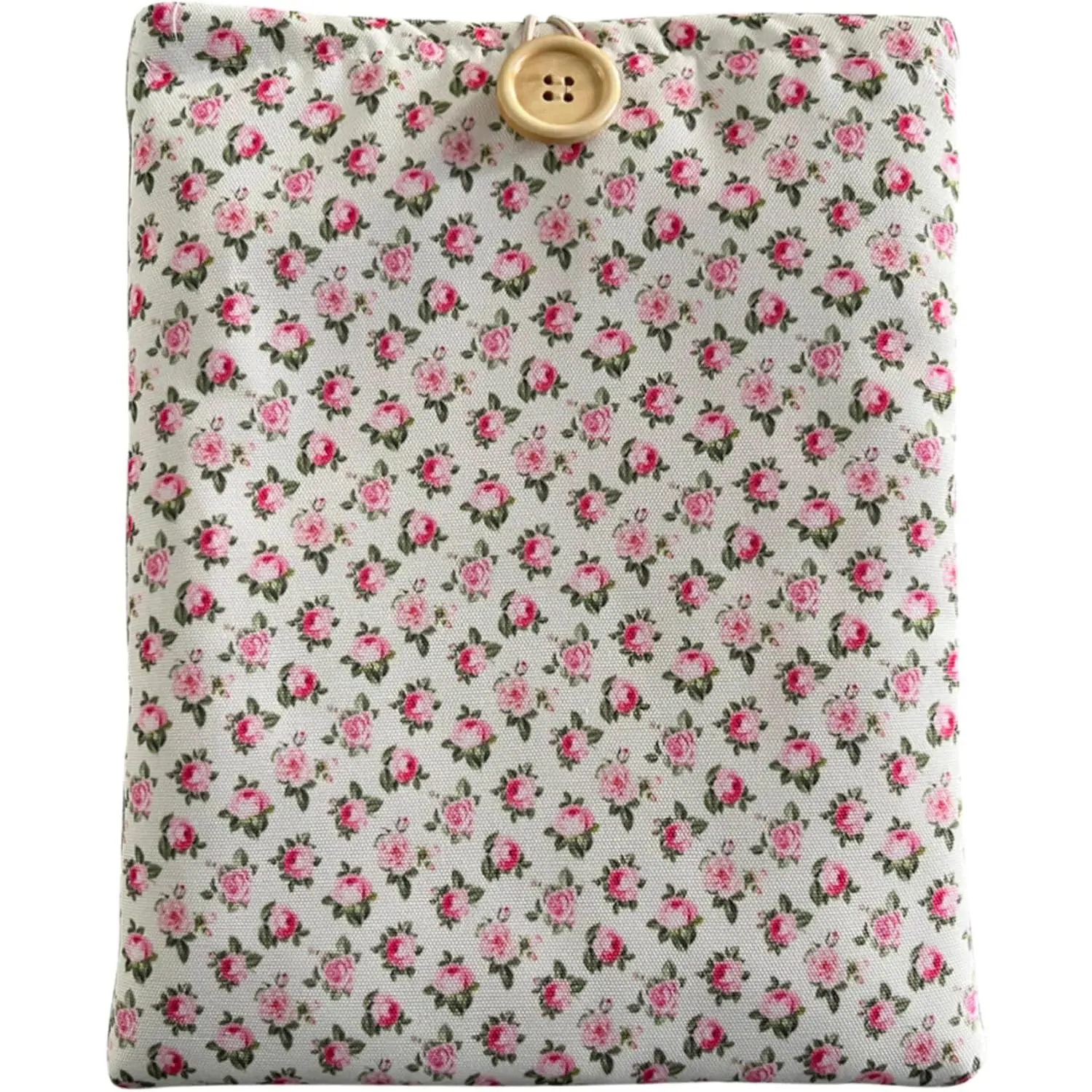 Floral Book Sleeve - Elegant Book Cover with Wooden Button,  Padded Protector for Paperbacks & Hardcovers, Ideal for Book Lovers, Durable Design (White & Roses, Large)