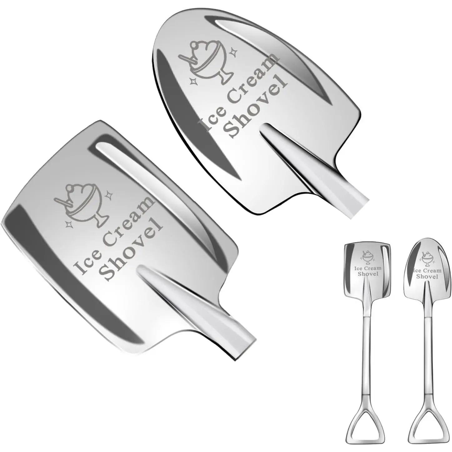 2 count Ice Cream Shovel Set - Funny Loving  (Birthday/Holiday  for Family and ),  304 Stainless Steel Dessert Spoons for Eating Ice Cream