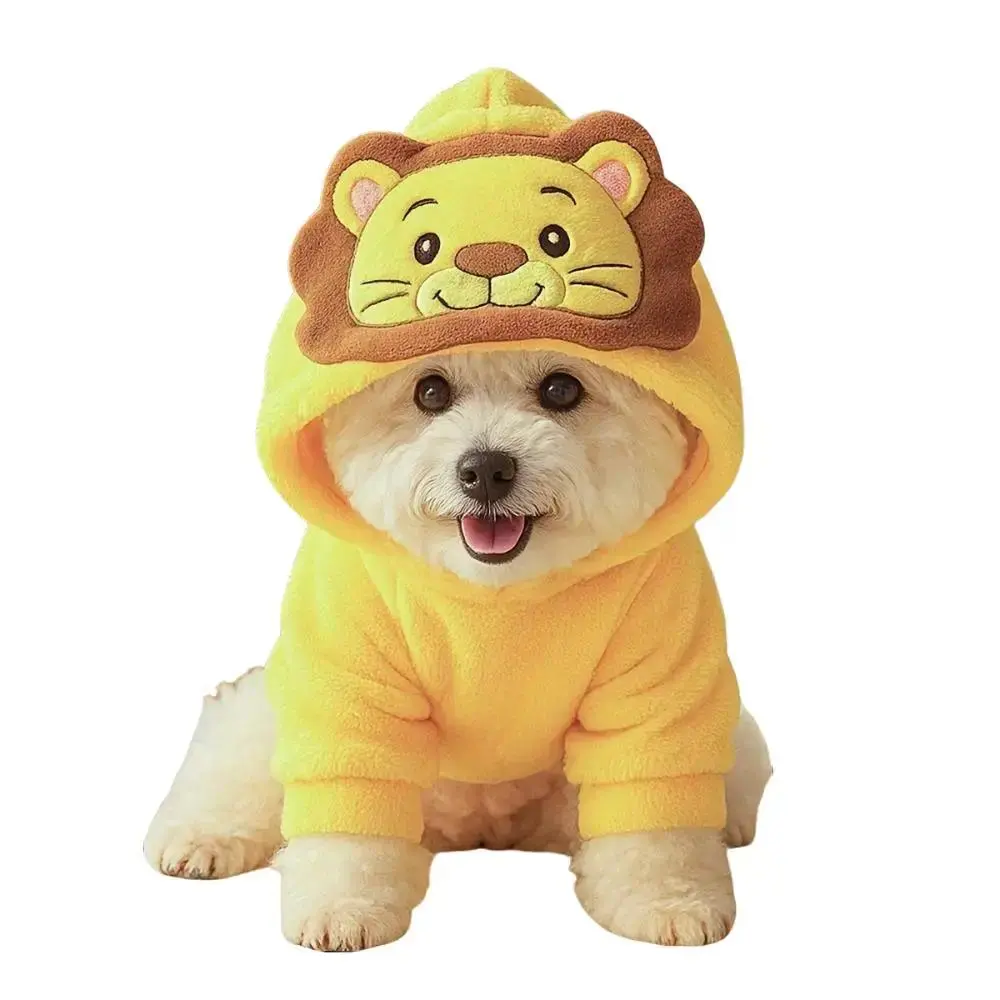 Lion Dog Hoodie Costume, Warm Cozy Polyester Pullover Pet Apparel, Easy Slip-On Design for Winter Photos, Sizes S, M, L